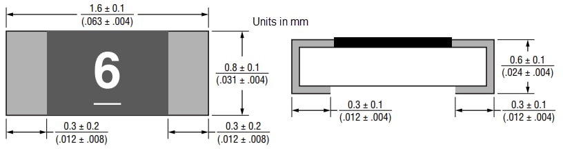 Mechanical Drawing - Bourns SF-0603SP-R Metal Foil SMD Fuses